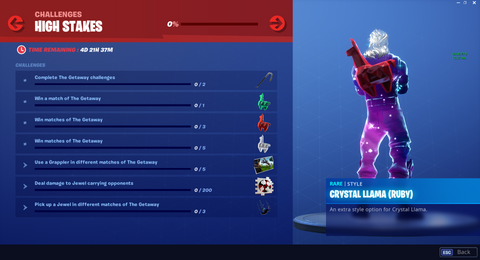 the getaway ltm returns to fortnite with new high stakes challenges - fortnite getaway ltm back bling